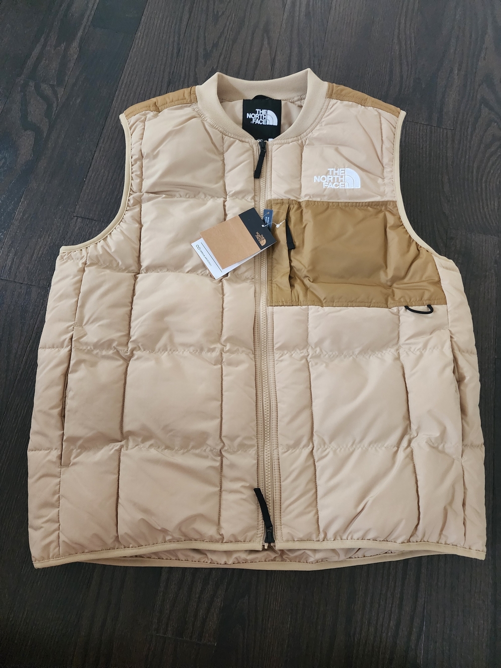 The North Face Men’s Quilted Vest — Beige with Brown Chest Panel